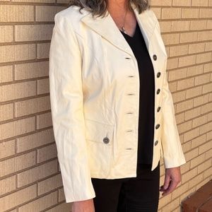 Nicola Berti Italian Cream Leather Women's Blazer/Jacket Button-up